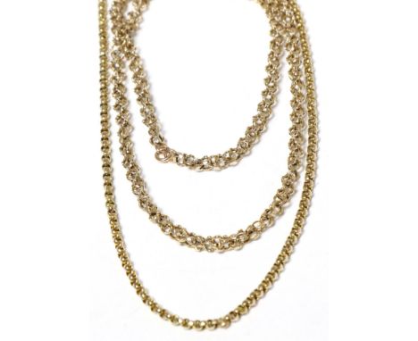 A belcher chain with clip, 42cm long, stamped '9CT' and a faceted link chain necklace, 68cm long (2)28g gross