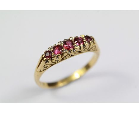 Antique 18ct Ruby Ring. The ring set with five graduated rubies, from 1.5 to 3mm, size N, approx 3.6 gms.
