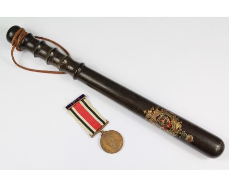 King George V Special Constabulary Police Truncheon. The truncheon with painted crown cipher and turned grip, approx 39 cms t