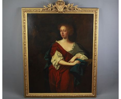 English School 18th Century Oil on Canvas. Portrait of a Lady, approx 80 x 67 cms, three quarter-length, presented in a highl