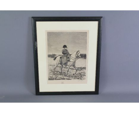 Jean Auguste Vyboud (1872-1944) Engraving. The print depicting a mounted Napoleon riding to battle, published by Charles Witt