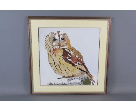 Terry Devereux Mixed Media Painting of a Tawny Owl, approx 40 x 39 cms, glazed and framed.&nbsp;&nbsp;