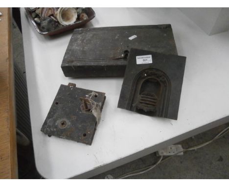 2 vintage locks and a miniature cast fire surround