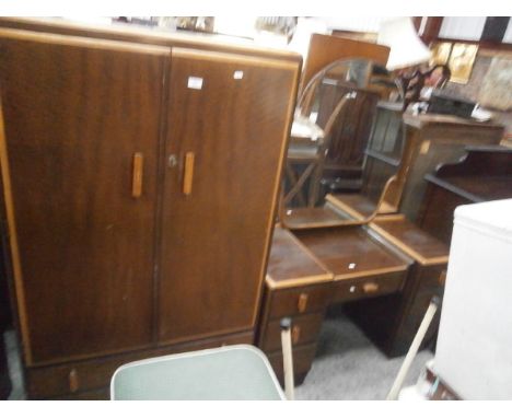 small vintage wardrobe and matching mirror back dressing table