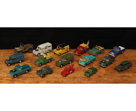 A collection of unboxed playworn diecast models, mostly Corgi Toys and Dinky Toys, including a Corgi Toys 351 RAF Land Rover,