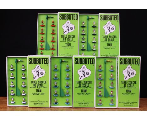 Subbuteo 'Top Spin' table soccer OO scale football teams, West Midlands clubs, comprising C.100 Aston villa, boxed; C.100 Bir