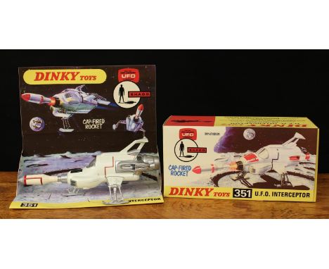 Dinky Toys 351 U.F.O. Interceptor from Gerry Anderson's UFO, later repainted/overpainted model, white and silver body, seated