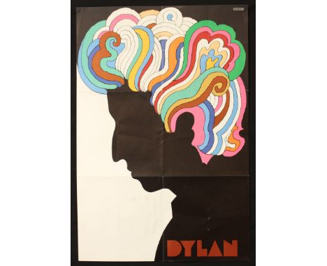 Poster, Music - a Bob Dylan poster, illustrated with Bob Dylan in side profile by Milton Glaser, original folds, 84cm x 56cm,