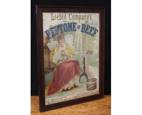 Advertising, Liebig Company's - a 19th century rectangular pictorial showcard, depicting a young female feeding, she sits bes