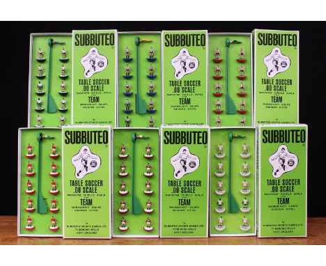 Subbuteo 'Top Spin' table soccer OO scale football teams, East Midlands and Yorkshire clubs, comprising C.100 Derby County, b