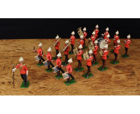 A rare W Britain (Britains) group of twenty one figures from No.1622 Royal Marine Light Infantry Band, each in red tunics wit