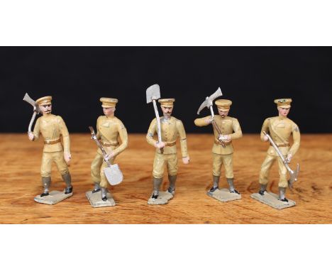 C.B.G. Mignot (Paris, France) or similar, a group of five British Army workers, each in khaki uniform with peaked caps, vario