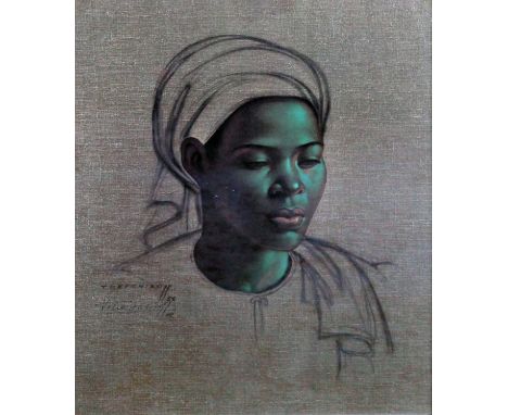 Vladimir Tretchikoff (1913-2006), African girl, signed lithograph, 48cm x 58cm, glazed and framed.
