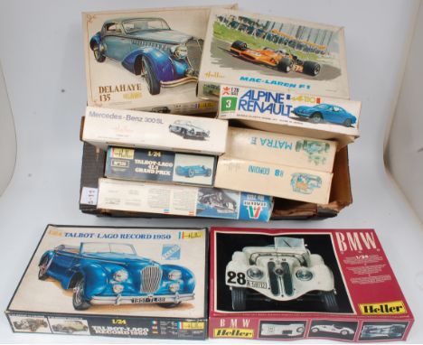 Heller, Bandai and Italeri 1/20th and 1/24th scale plastic kit group, 10 boxed examples, some in-complete and boxes damaged, 