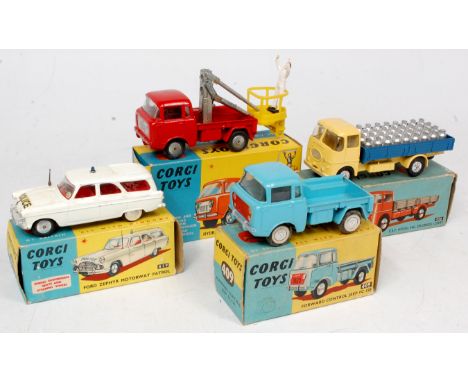 Corgi Toys Boxed Commercial and Emergency Services Group, 4 examples to include No.409 Forward Control Jeep FC-150, with box 