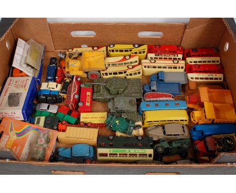 Tray of mixed repainted, play worn and restored Dinky Toys, Dinky Dublo, Corgi Juniors, and white metal vehicles, to include 