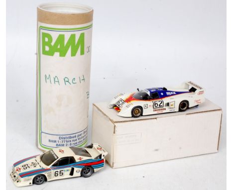 BAM of France 1/43rd scale white metal kit built group, 2 boxed examples to include March Buick Le Mans 1984, and a Lancia Be