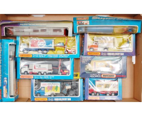 Matchbox Superkings Boxed diecast group, mixed commercial vehicles, boxes require cleaning and storage wear, 9 in total, to i