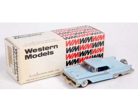 Western Models 1/43rd scale white metal model of a 1959 Ford Galaxie Skyliner, number WMS 46, finished in light blue with chr