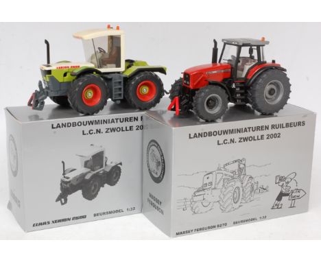 Siku 1/32nd scale tractor group, 2 examples, to include LCN 2001 Claas Xerion 2500 Tractor, and LCN 2002 Massey Ferguson 8270