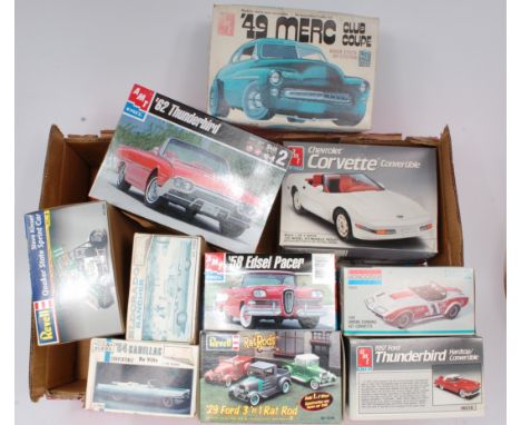 AMT, Revell, Monogram and Jo-Hai plastic kit group, 1/24th and 1/25th scale saloons, various subjects, all appear un-made, ex