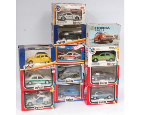 Polistil, Burago and Hotwheels Mattel 1/25th scale diecast group, 12 boxed examples, to include Citroen 2CV, Lancia Stratos R