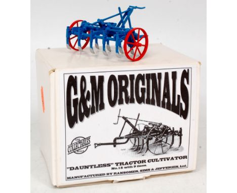 G and M Originals, Nottingham, 1/32nd scale white metal and resin model of a Dauntless tractor 9 tines cultivator, finished i