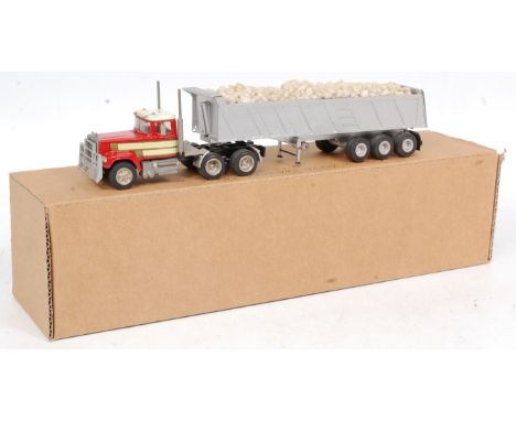 A.Smith Models, hand built 1/48th scale white metal model of a Mack 600 Long nose 6x4 with 3 axle dump trailer, complete with