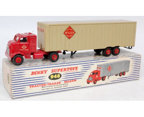 Dinky Toys, 948, Mclean tractor-trailer, red cab with light grey plastic trailer, red plastic hubs and Mclean transfers, in t