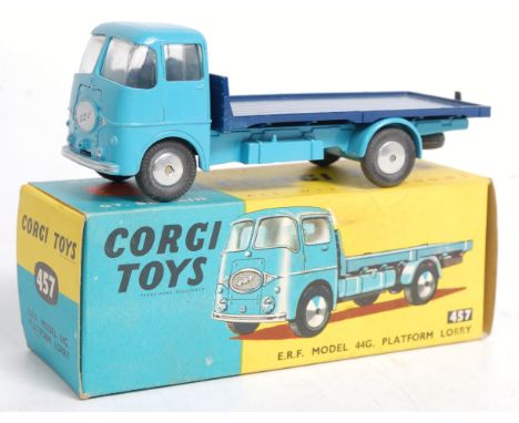 Corgi Toys, 457 ERF 44G platform lorry, light blue cab and chassis with dark blue back, flat spun hubs, in the original blue 