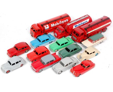 Dinky Toys and Corgi Toys mixed repainted diecast group, 14 mixed examples to include Dinky Mobilgas Tanker, Dinky Esso Tanke