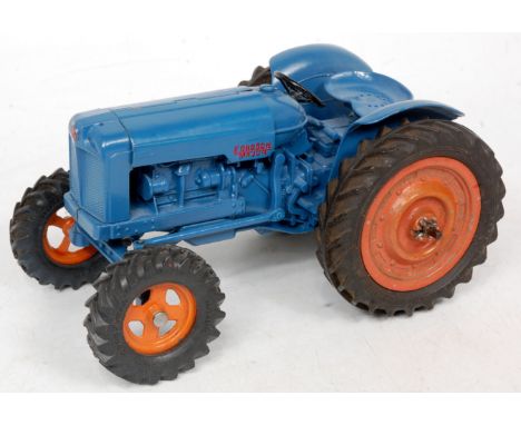 Chad Valley, repainted Diecast Fordson Major tractor, large scale, blue body, orange wheels with rubber tyres, engine covers 