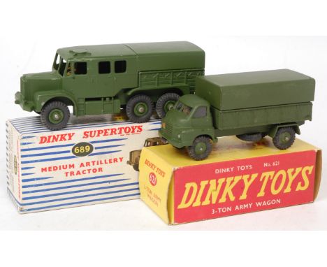 Dinky Toys Boxed Military diecast group, 2 examples, to include No.689 Medium Artillery Tractor (GVG-BG), and a No.621 3-Ton 