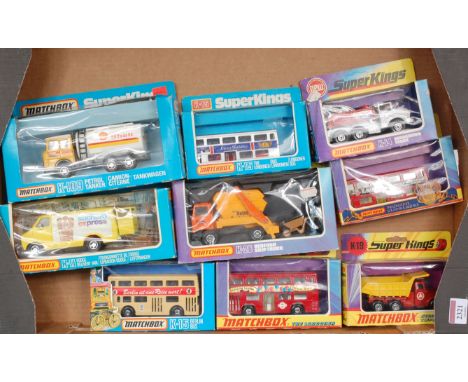 Matchbox Superkings Boxed Diecast Group, 9 examples, some box windows crushed, examples to include K-14 Breakdown Truck, K-28