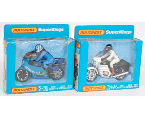 Matchbox Superkings Motorcycle Group, 2 window boxed examples, to include K-81 Suzuki Motorcycle, and K-82 BMW Motorcycle, (B