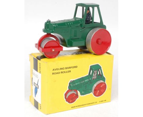 Budgie Toys No.701 Aveling Barford Road Roller - dark green body, red and silver rollers, with figure driver, in the original