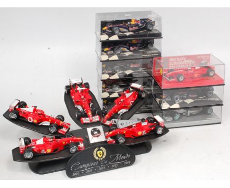 Minichamps and Mattel 1/43rd scale Formula 1 Group, to include 8 plastic Cased Minichamps and a Mattel Ferrari 5 Piece Champi