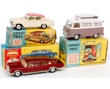 Corgi Toys Boxed and play worn diecast group, to include No.420 Ford Thames Airborne Caravan (G-BG), Corgi No.247 Mercedes Be