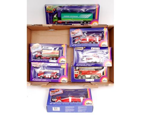 Siku Mixed Emergency Services and Commercial Vehicle Group, 7 window boxed examples, to include No.2510 Zettelmeyer Bulldozer