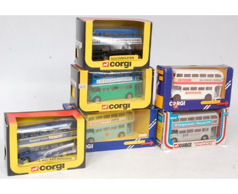 Corgi Toys Routemaster Bus, rare issue group, 6 examples to include No.471 Ingersoll Silver Jubilee Bus, South Wales Sky Ride