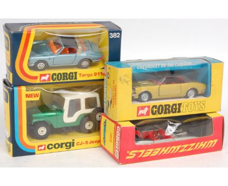 Corgi Toys Boxed Diecast Group, 4 examples, to include No.382 Targa 911S (NM-BG), No.338 Chevrolet SS 350 Camaro (NMM-BGVG), 