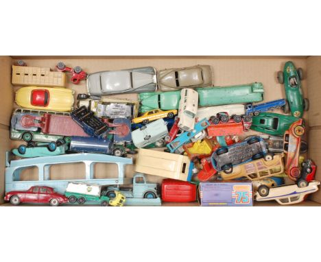 Collection of mixed play worn Dinky, Corgi and Matchbox diecast vehicles, to include Dinky Car Transporter, Dinky VW Saloon, 
