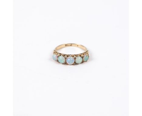 18ct gold ring with graduated opal and diamond chip setting