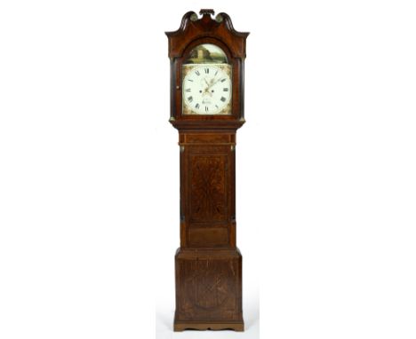 Mahogany longcase clock signed J Brown of Coventry, eight day movement, with a painted face and brass dials, 229cm high