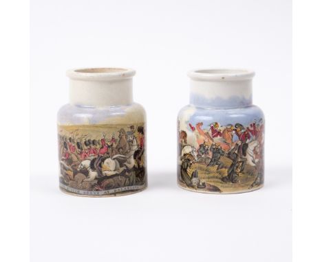 Two Prattware Jars 19th Century, the first, The Dragoon Charge  Balaklava and the other Charge of the Scotch Greys at Balakla