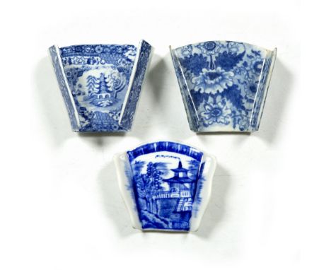 English blue transfer asparagus pottery holder 19th Century, Chinese decoration and two other asparagus holders to include Sp