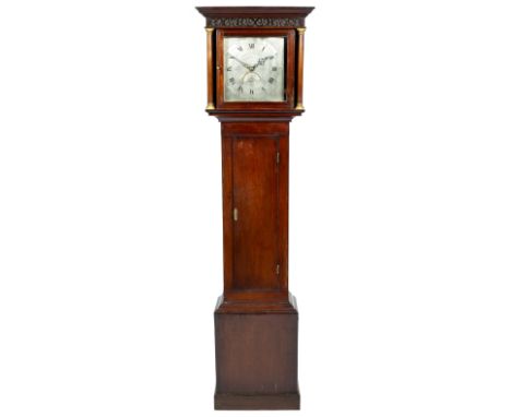 Oak longcase clock signed Thos. Pollard Exeter, 30 hour movement with crescent date aperture, 184cm high