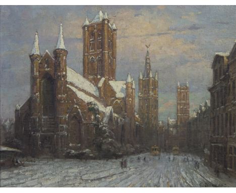 Gustave DIERKENS (1885-1940), oil on panel St Nicholas church in Ghent, signedGustave DIERKENS (1885-1940), olie op paneel Si