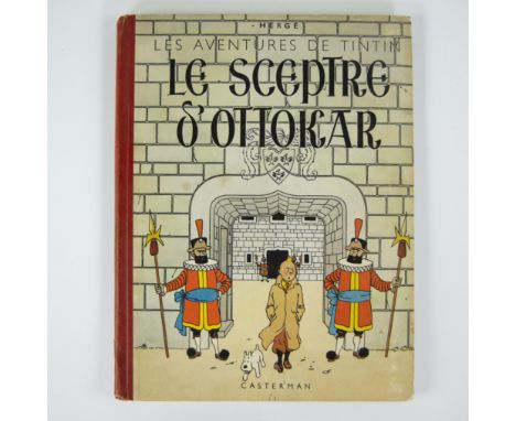 Album Tintin Le Sceptre d'Ottokar, 1942, first reprint with large frontispiece, edition 5000 copies, with 4 colour plates, ba