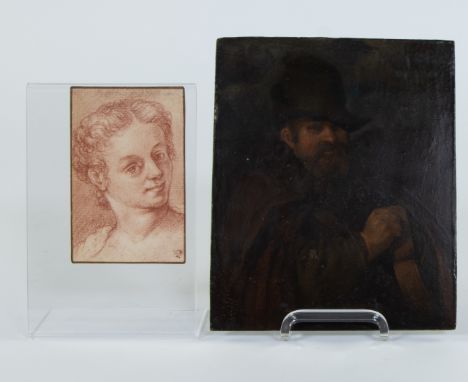 19th century oil on panel Men's portrait and sanguine Venetian school Piazzarella19e eeuws olie op paneel Herenportret en san